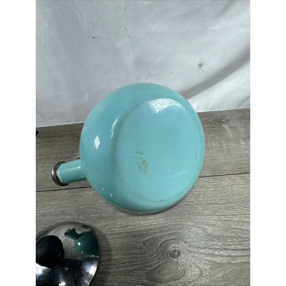 Farberware Luna Whistling Tea Pot Kettle 2.5 qt Aqua Enamel on Steel